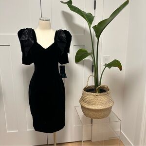 Scarlett Black Velvet/Satin Dress with Puff Sleeves